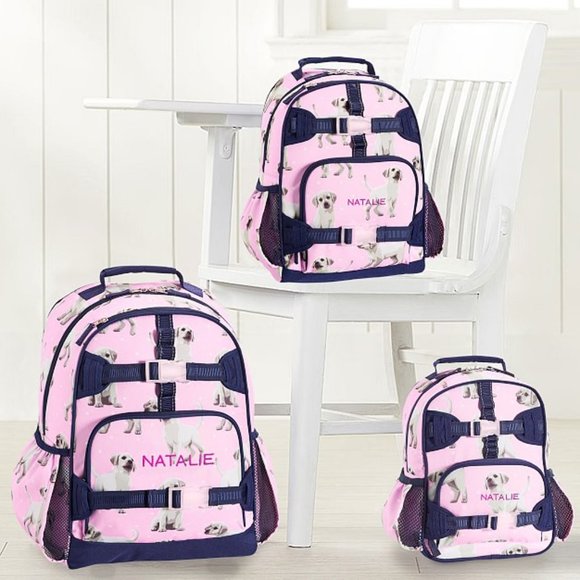 Pottery Barn Kids Small Mackenzie Pink Navy Puppy Backpack - Picture 1 of 9